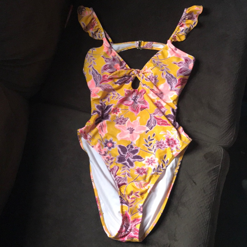 yellow floral bathing suit